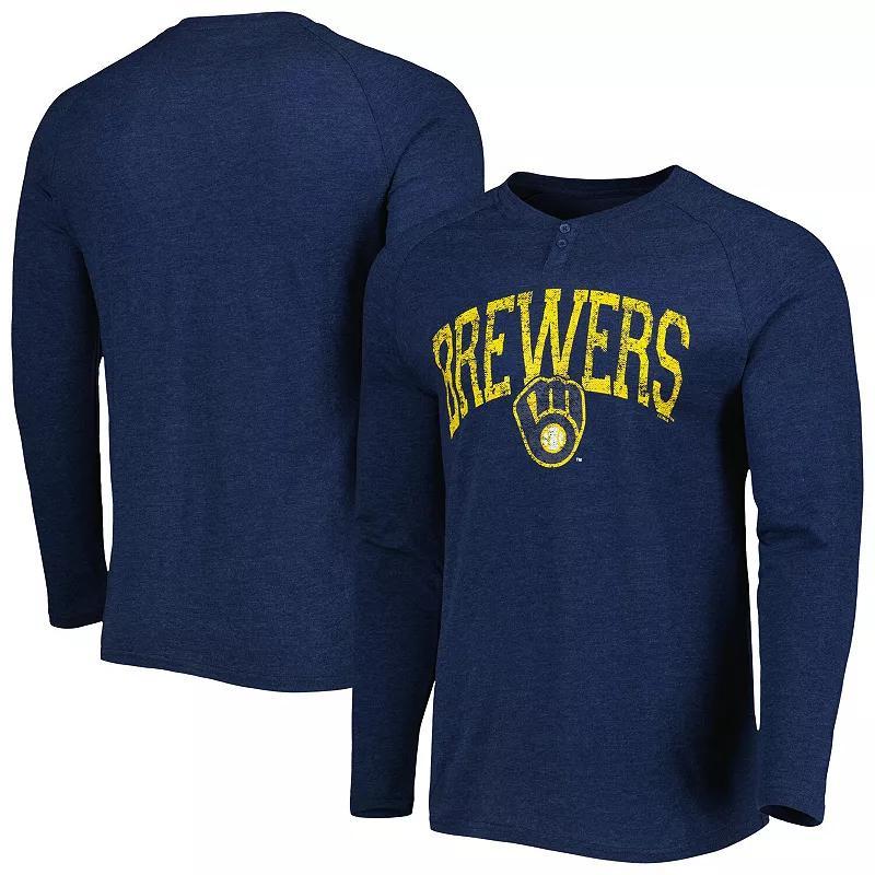 Men's Concepts Sport Heather Navy Milwaukee Brewers Inertia Raglan Long Sleeve Henley T-Shirt, Size: Medium, Blue Product Image