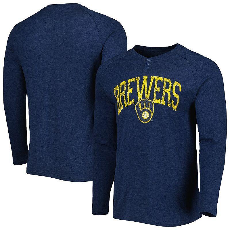 Men's Concepts Sport Heather Navy Milwaukee Brewers Inertia Raglan Long Sleeve Henley T-Shirt, Size: Medium, Blue Product Image