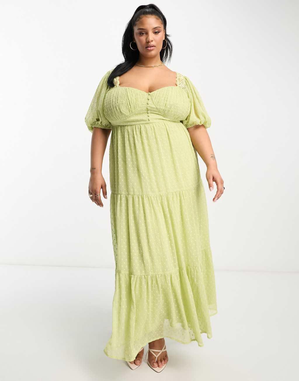 ASOS DESIGN Curve open back lace insert textured maxi tea dress Product Image