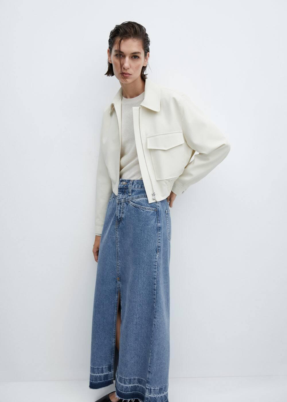 Mango raw hem detail denim maxi skirt Product Image