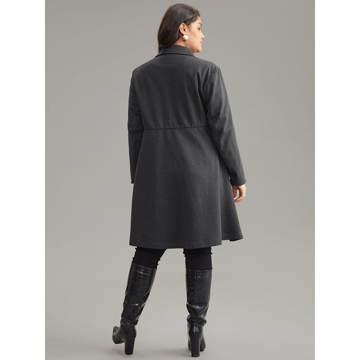 Plus Size Woolen Solid Button Up Ruffle Trim Coat Women Gray Elegant Asymmetrical Ladies Dailywear Winter Coats BloomChic 10/M Product Image