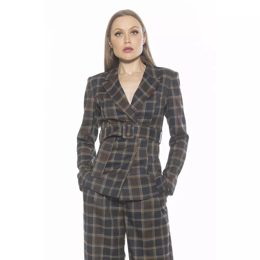 Women's ALEXIA ADMOR Janna Plaid Longline Blazer With Belted Waist, Size: 10, Brown Plaid Product Image