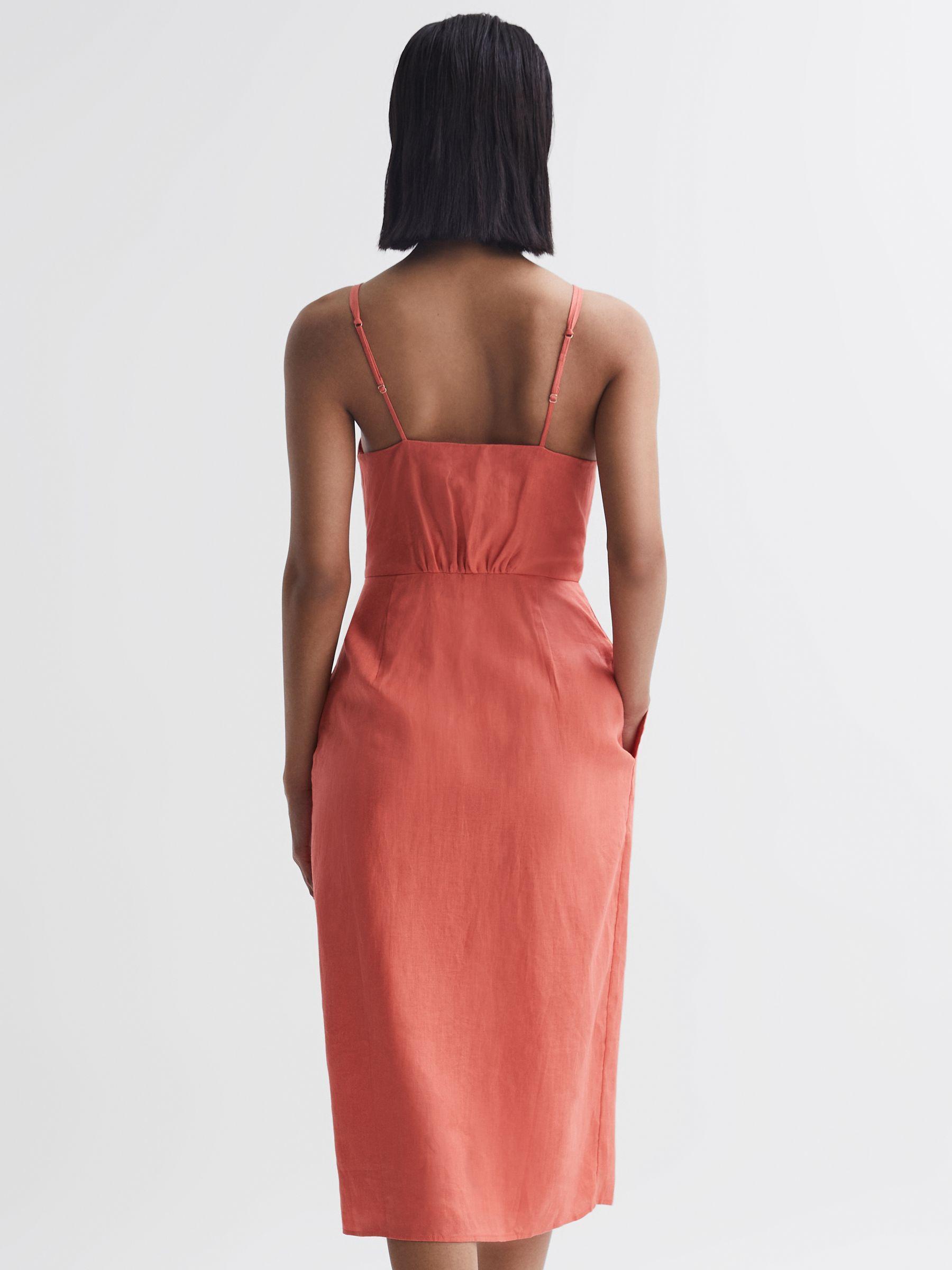 Linen Side Tie Midi Dress in Coral Product Image
