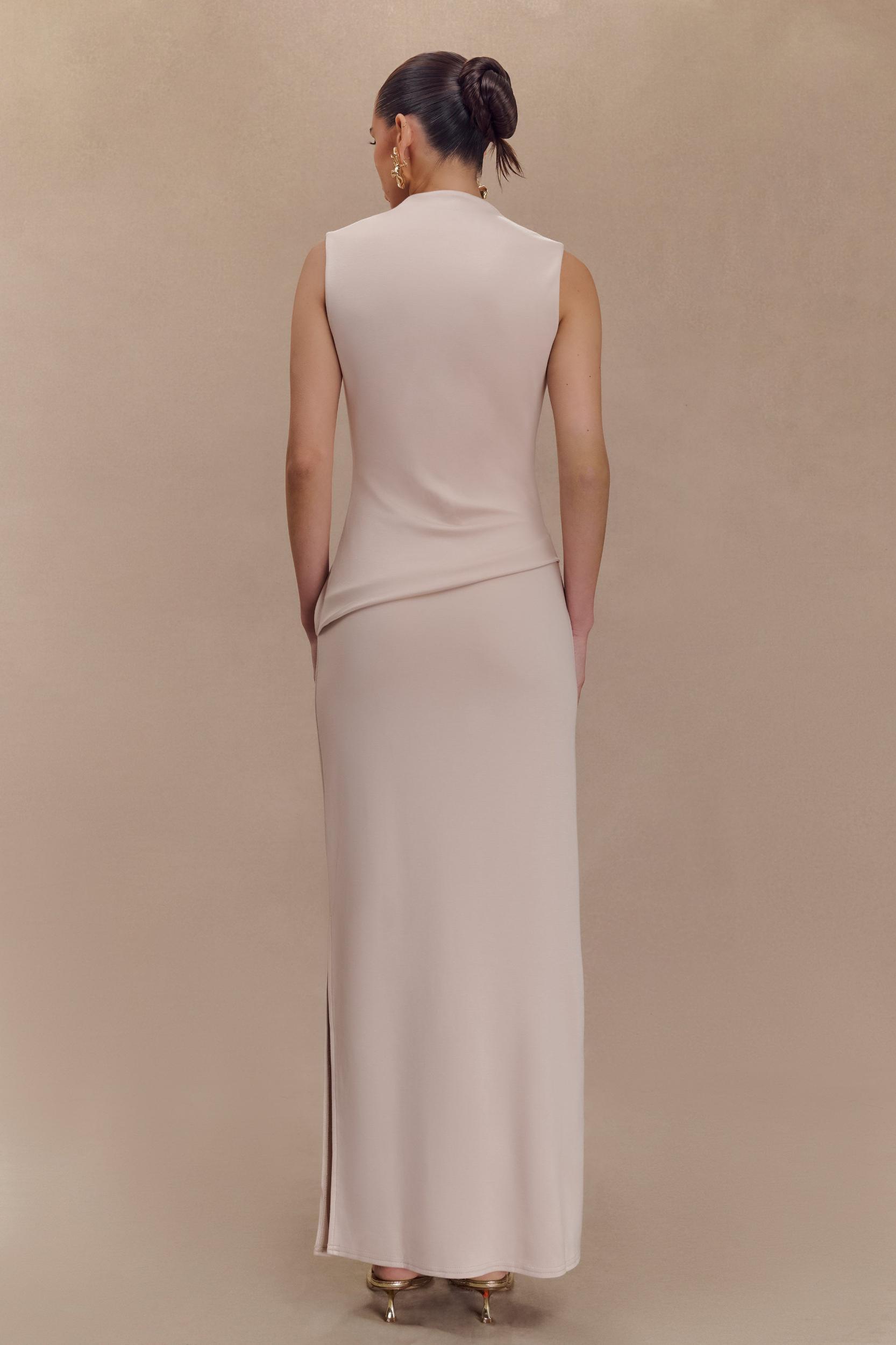 Lorelei Crepe Twist Midi Dress - Taupe Product Image
