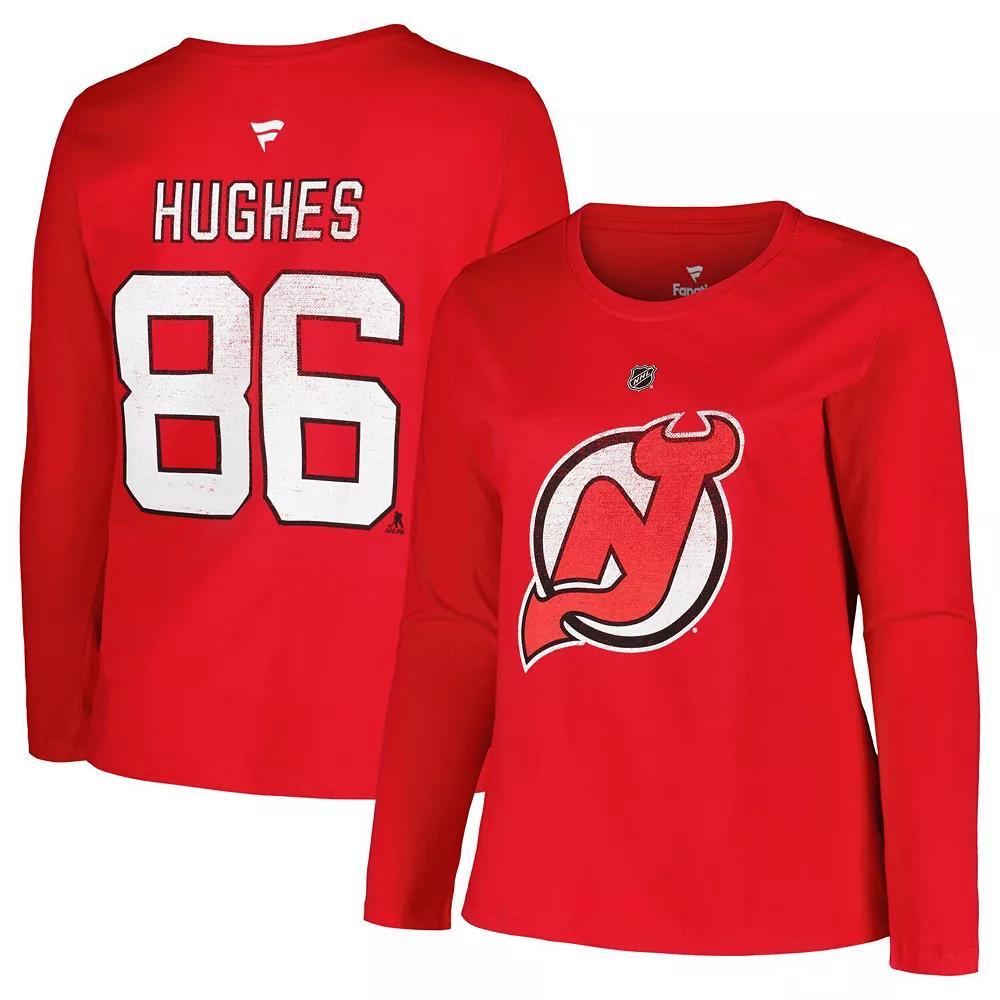 Women's Profile Jack Hughes Red New Jersey Devils Plus Size Name & Number Long Sleeve T-Shirt, Size: 2XL, Nhl Red Product Image