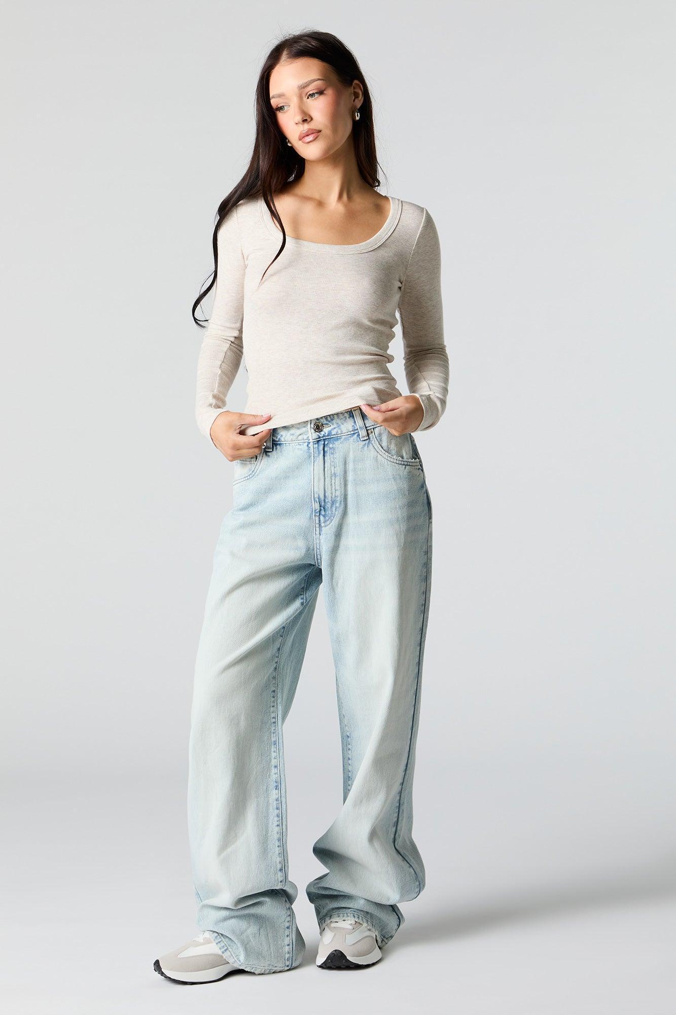 Ribbed Scoop Neck Long Sleeve Top Female Product Image