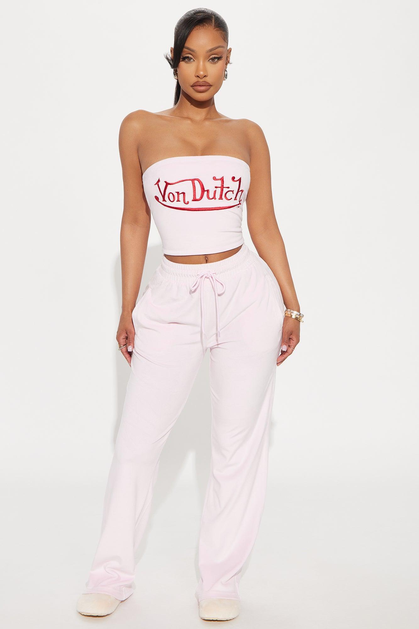 Von Dutch Velour Tube Top - Light Pink Product Image
