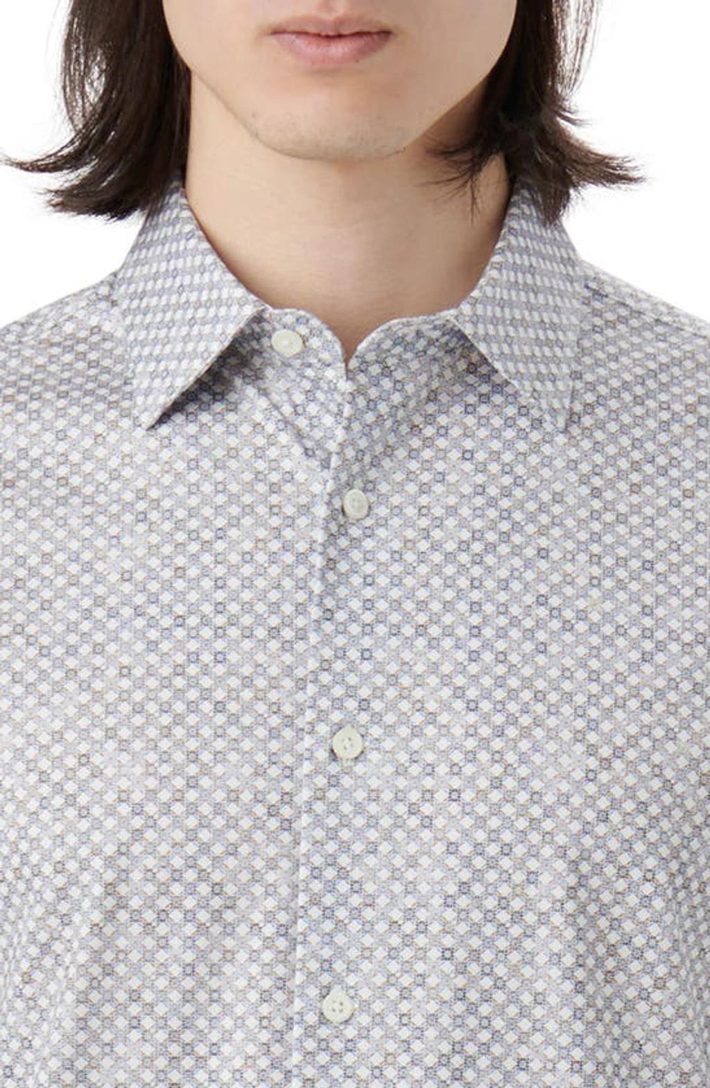 BUGATCHI James Ooohcotton® Diamond Check Print Button-up Shirt In Cement Product Image
