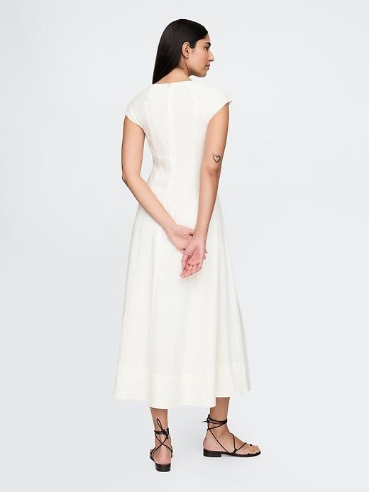Linen-Blend Cap-Sleeve Maxi Dress Product Image