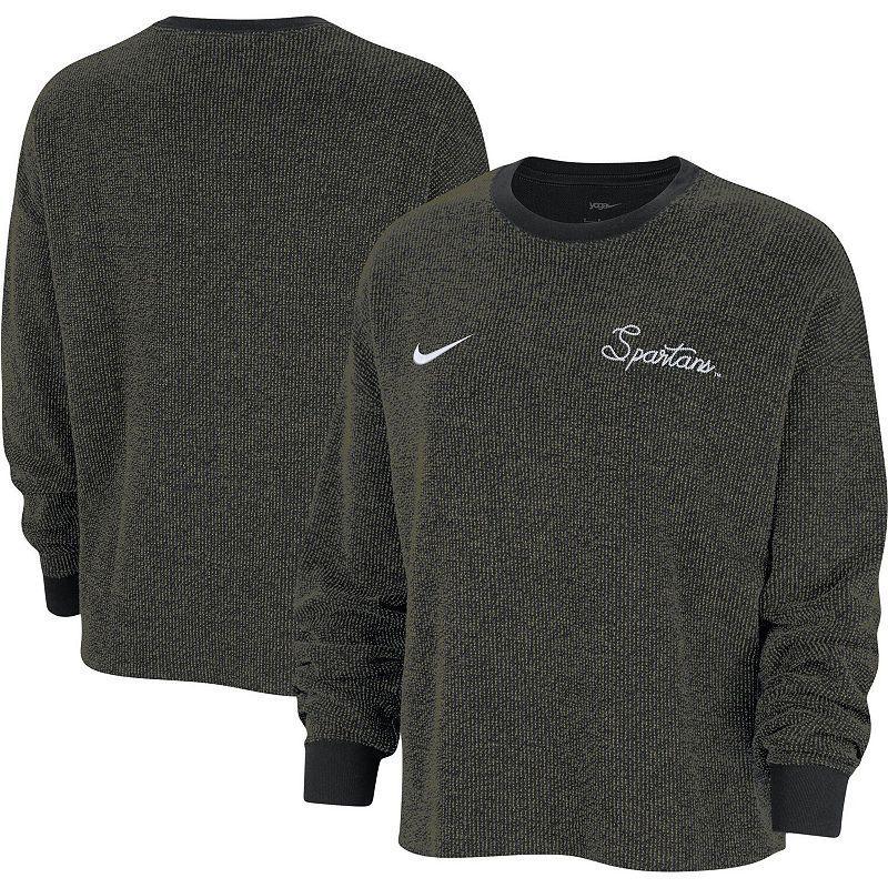Women's Nike  Black Michigan State Spartans Yoga Script Pullover Sweatshirt, Size: Small Product Image