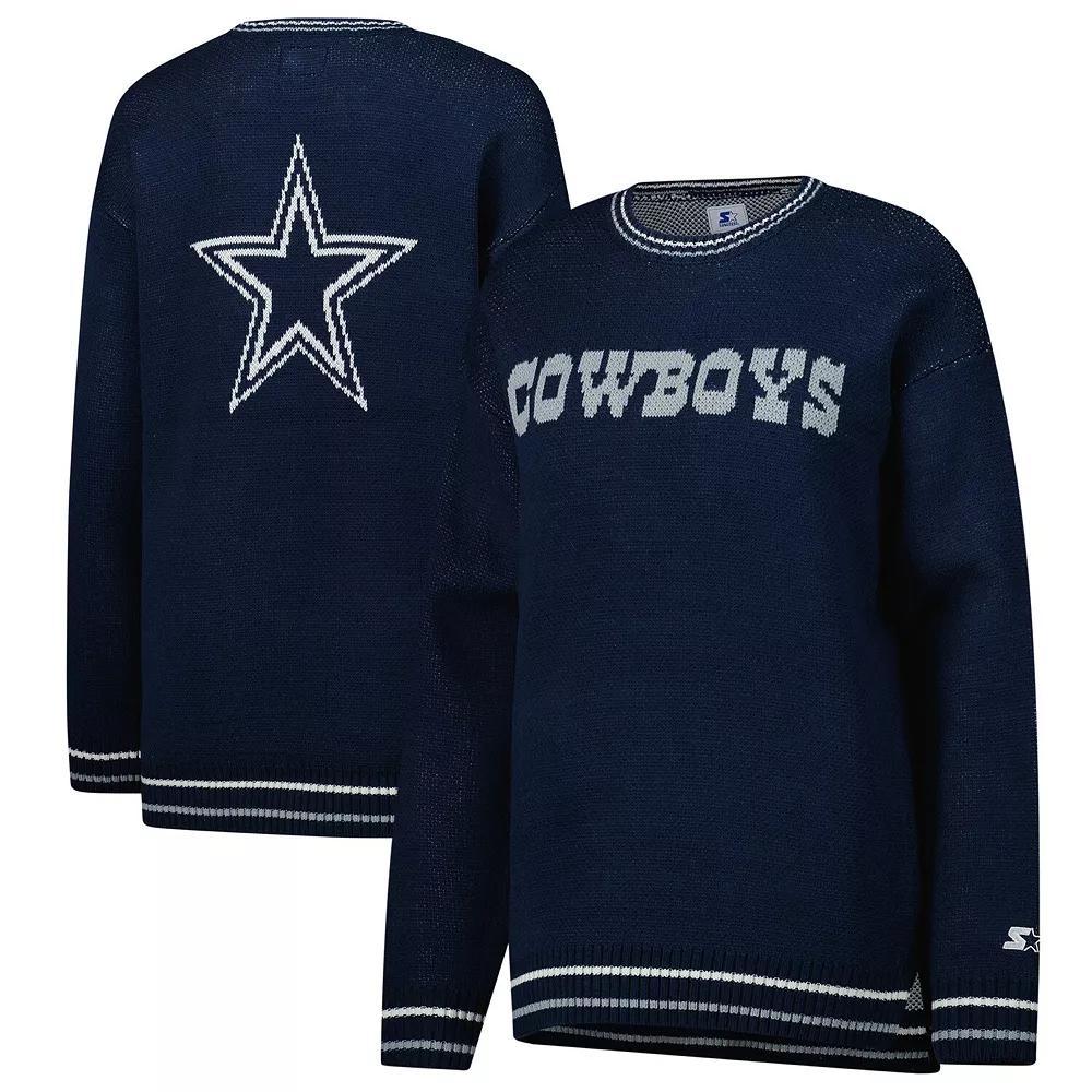 Women's Starter Navy Dallas Cowboys Oversized On the Ball Intarsia Knit Pullover Sweater, Size: Small, Blue Product Image