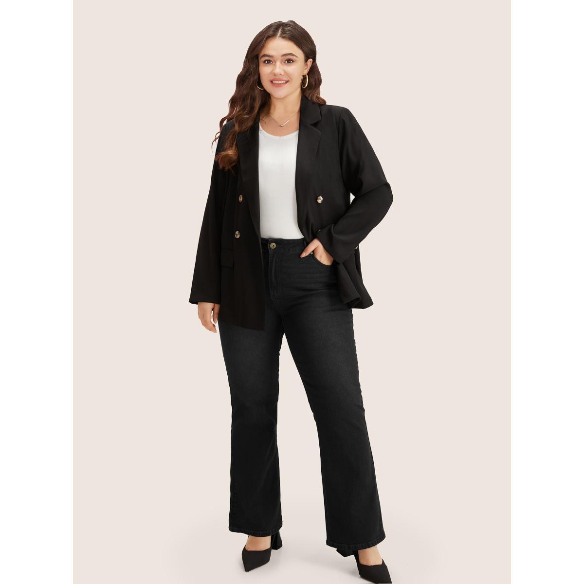Plus Size Plain Bootcut Pocket Zipper Fly Jeans Women Black Casual Plain Non High stretch Slanted pocket Jeans BloomChic 14/1X Product Image