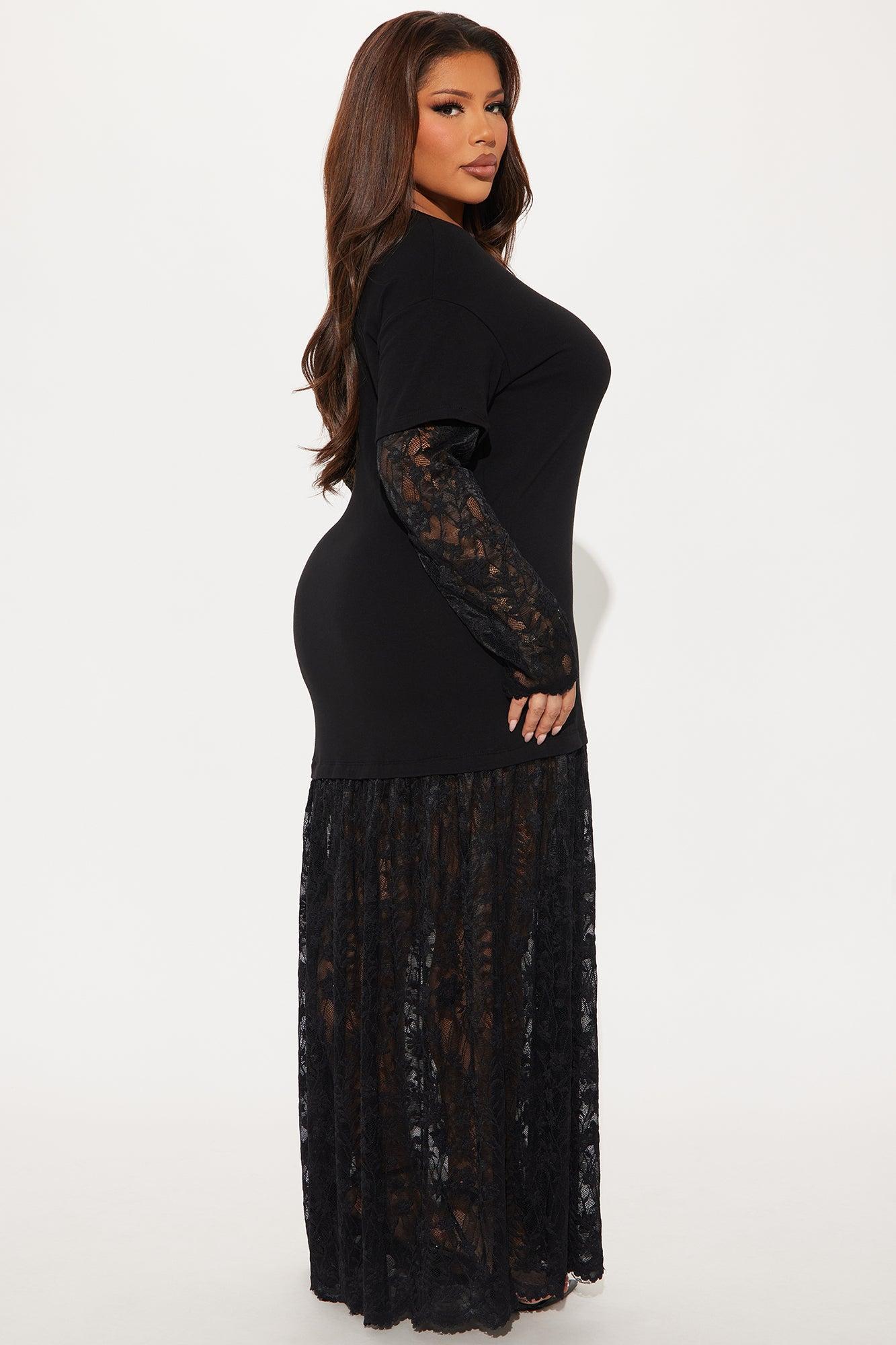 Kara T-Shirt Lace Maxi Dress - Black Product Image