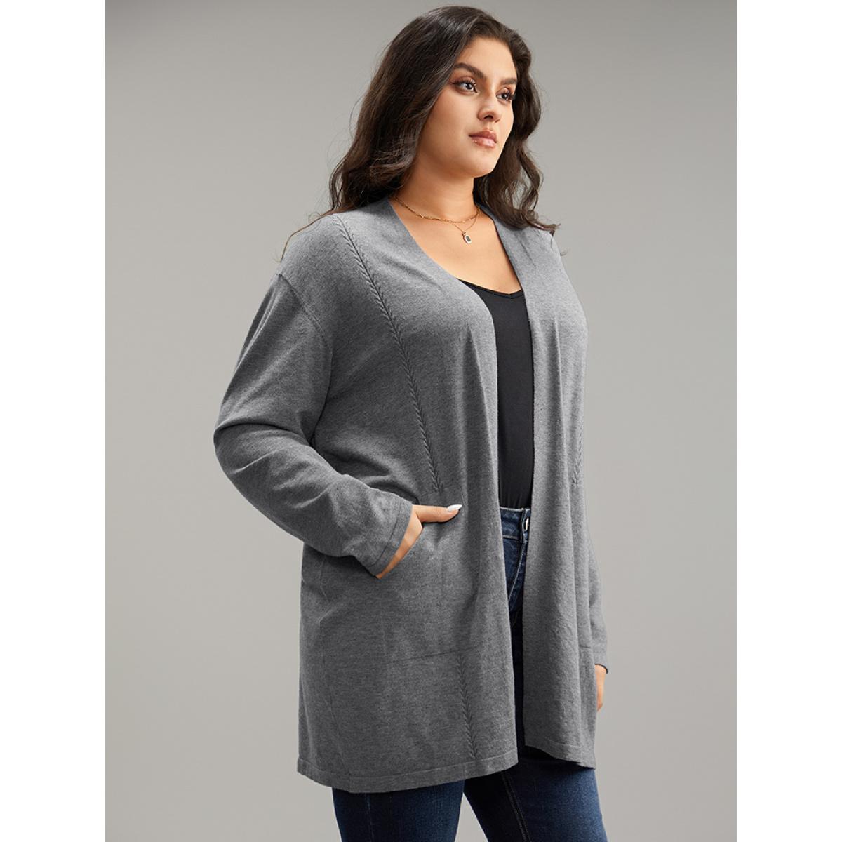 Plus Size Supersoft Essentials Solid Loose Patched Pocket Cardigan Gray Women Casual Loose Long Sleeve Everyday Cardigans BloomChic 18-20/2X Product Image