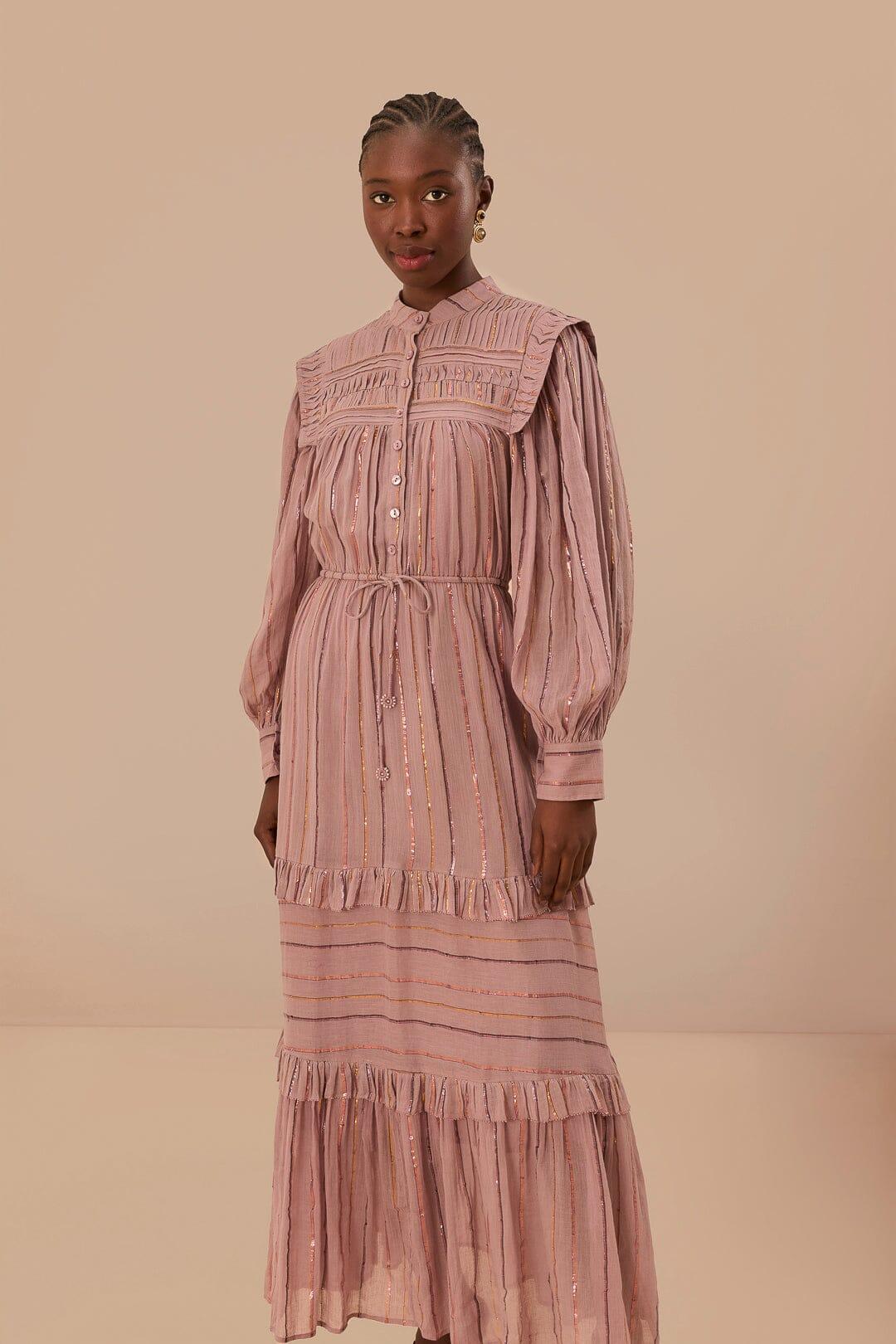 Light Pink Pleated Yoke Tiered Maxi Dress Product Image