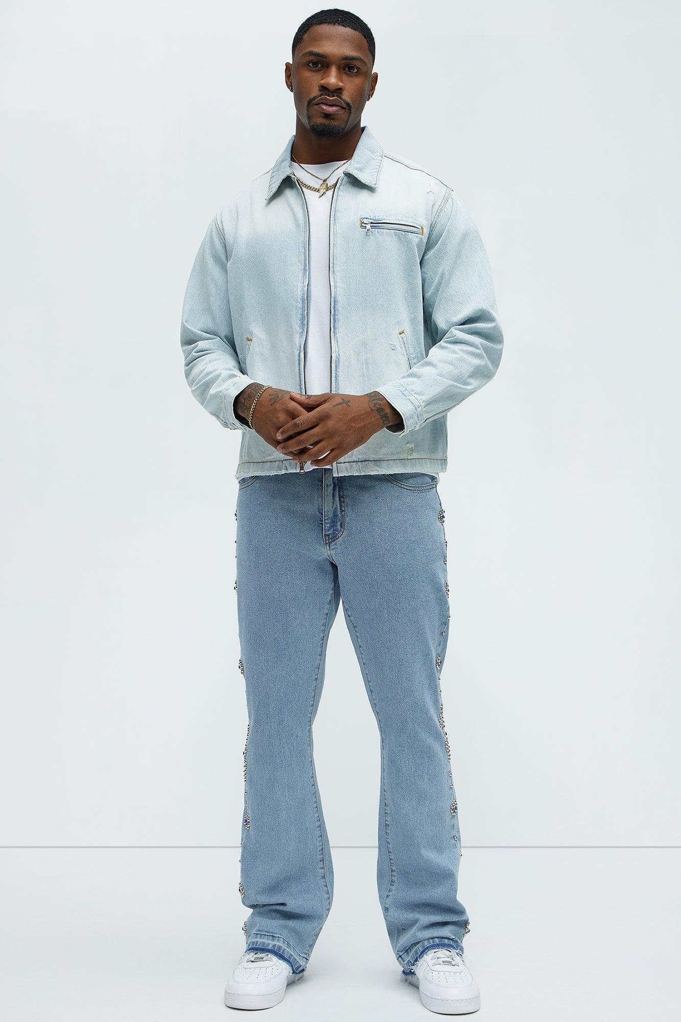 Western Studded Stacked Slim Flare Jeans - Light Wash Product Image