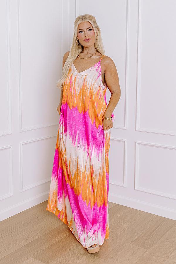 Bali Sunrise Satin Maxi Dress in Orange Curves Product Image