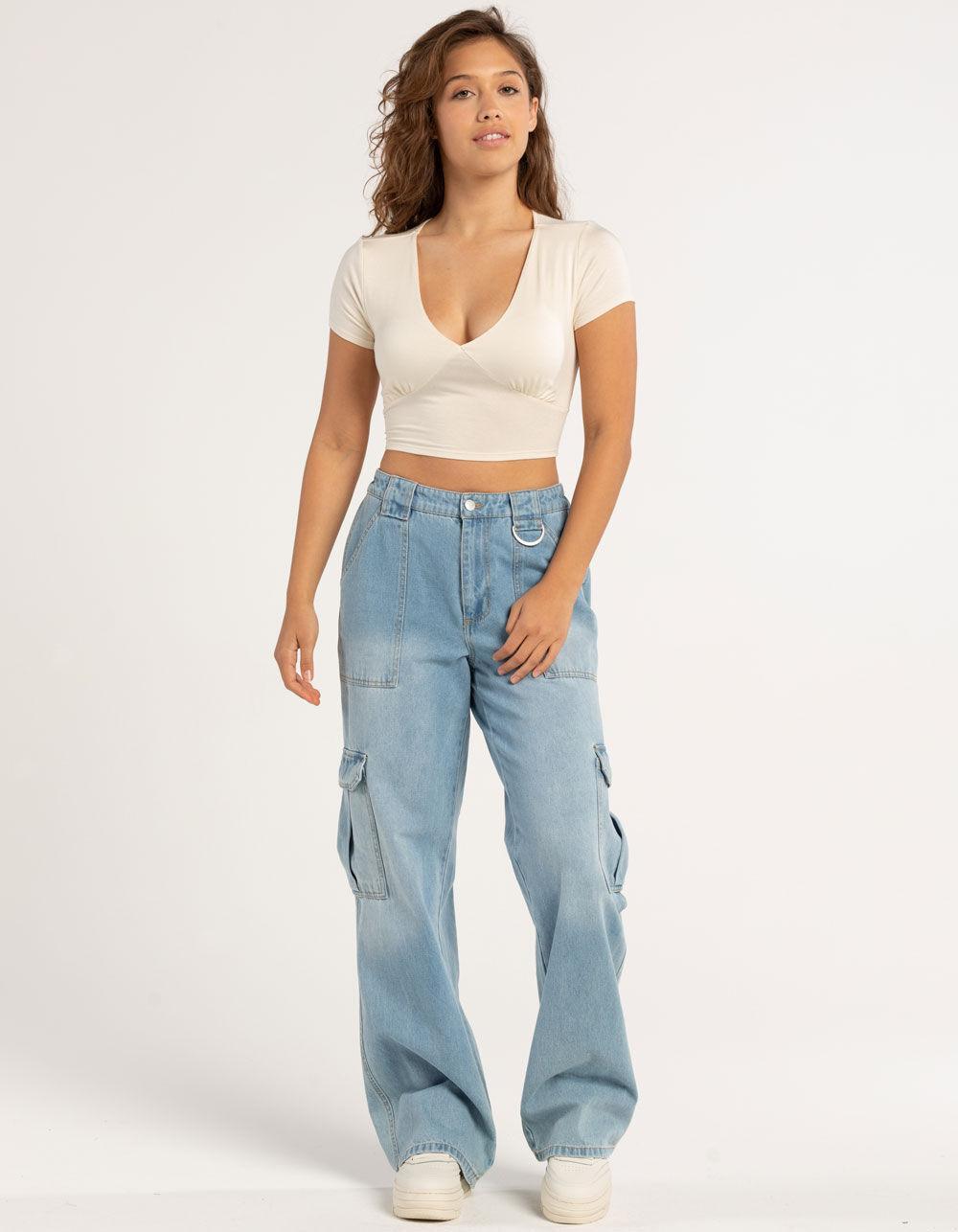 RSQ Womens Low Rise Overdye Cargo Zipper Pants - FADED NAVY Product Image