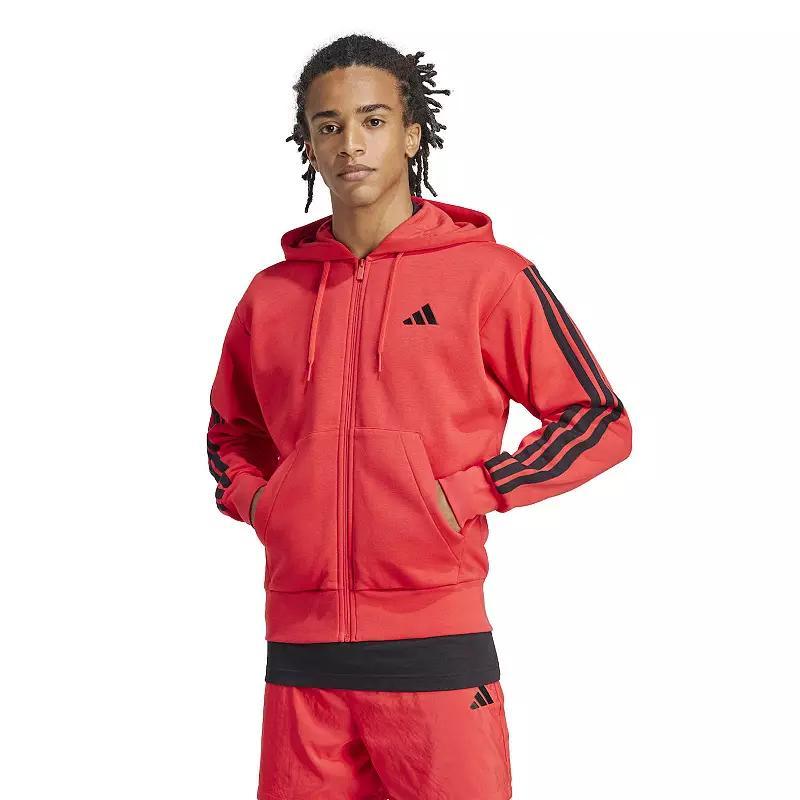 Men's adidas Essentials 3-Stripes Fleece Sportswear Zip Front Hoodie, Size: Medium, Medium Grey Grey Product Image