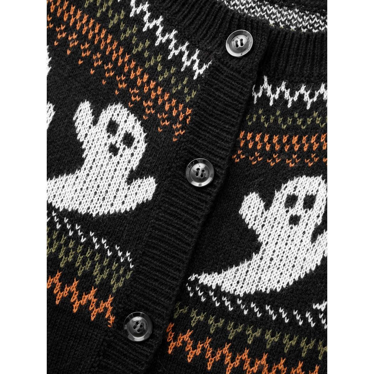 Plus Size Ghostly Fair Isle Button-Up Cardigan Black Women Casual Long Sleeve Everyday Cardigans BloomChic 30/6X Product Image