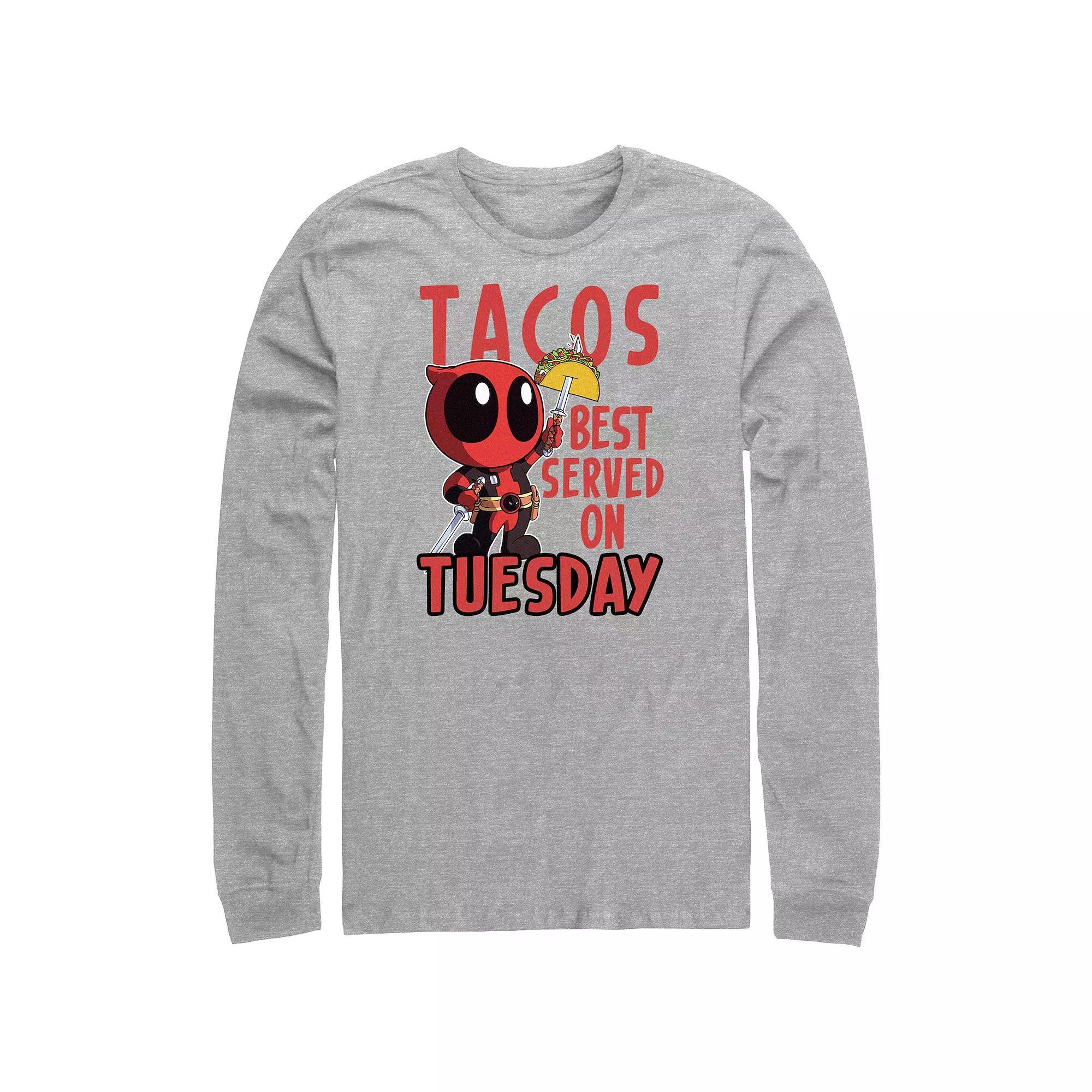 Big & Tall Marvel Deadpool Tacos Best Served On Tuesday Long Sleeve Graphic Tee, Men's, Size: 5XB, Athletic Grey Product Image
