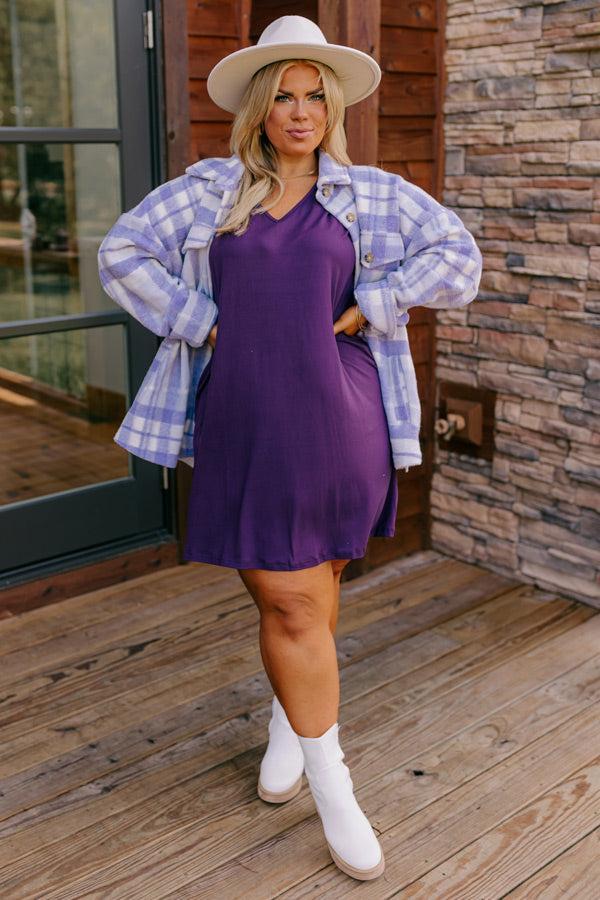 Back To Basics T-Shirt Dress In Dark Purple Cuves Product Image