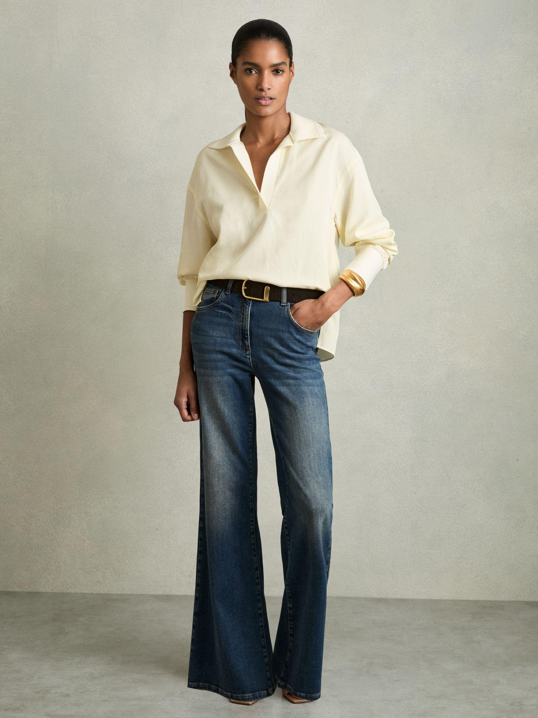 Overhead Open-Collar Shirt With Linen in Pale Yellow Product Image