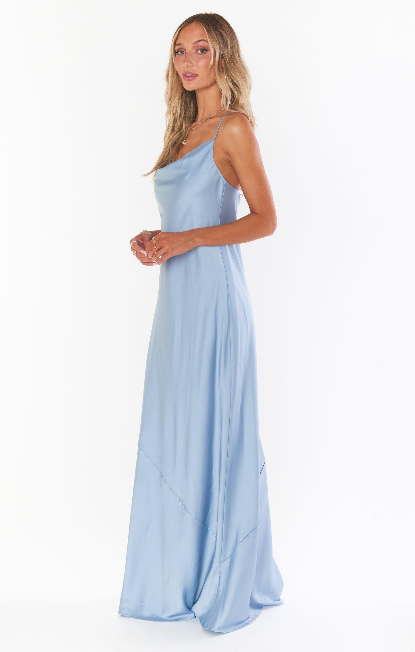 Tuscany Maxi Slip Dress ~ Steel Blue Luxe Satin Product Image