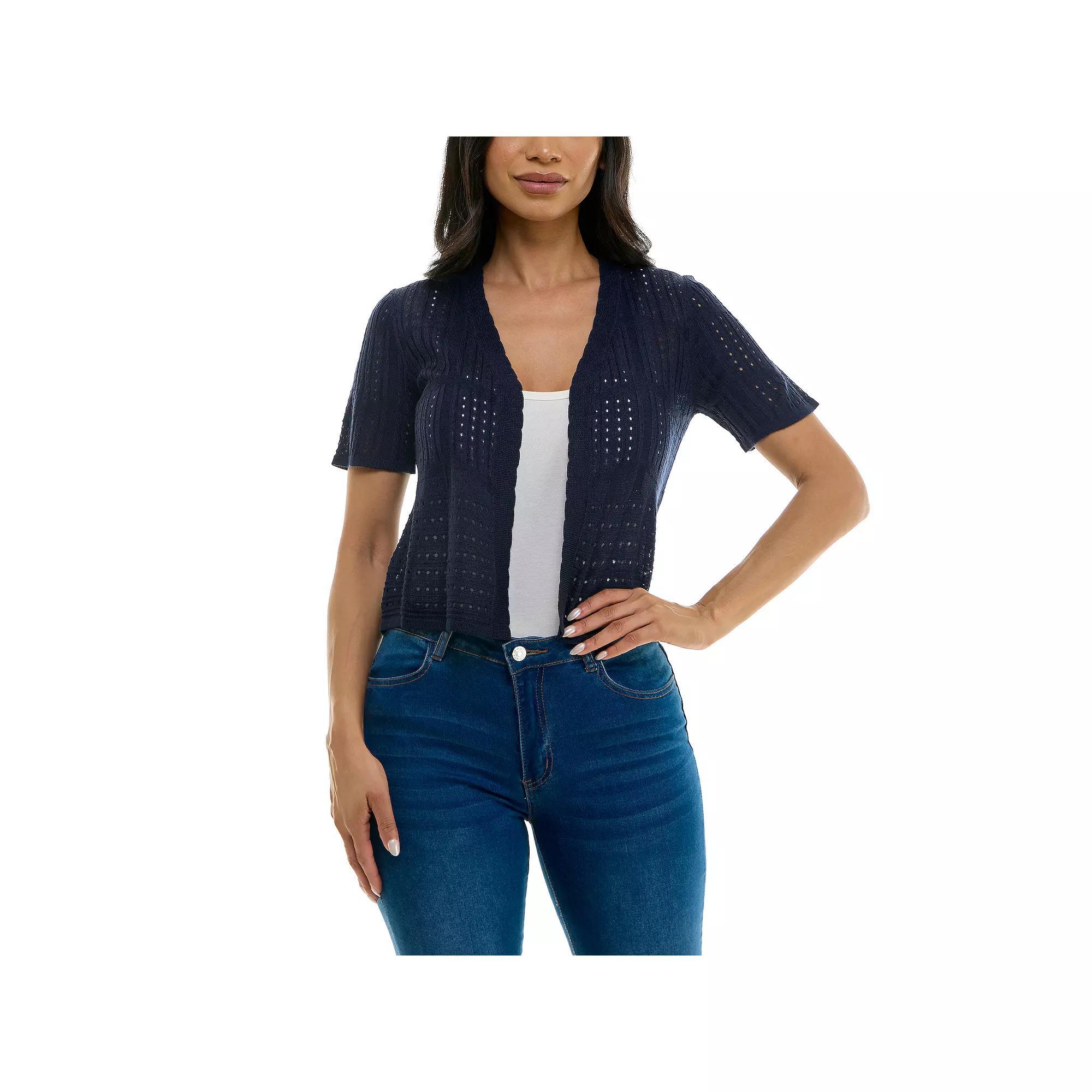 Women's Nina Leonard Pointelle Crochet Bolero, Size: Small, Blue Product Image