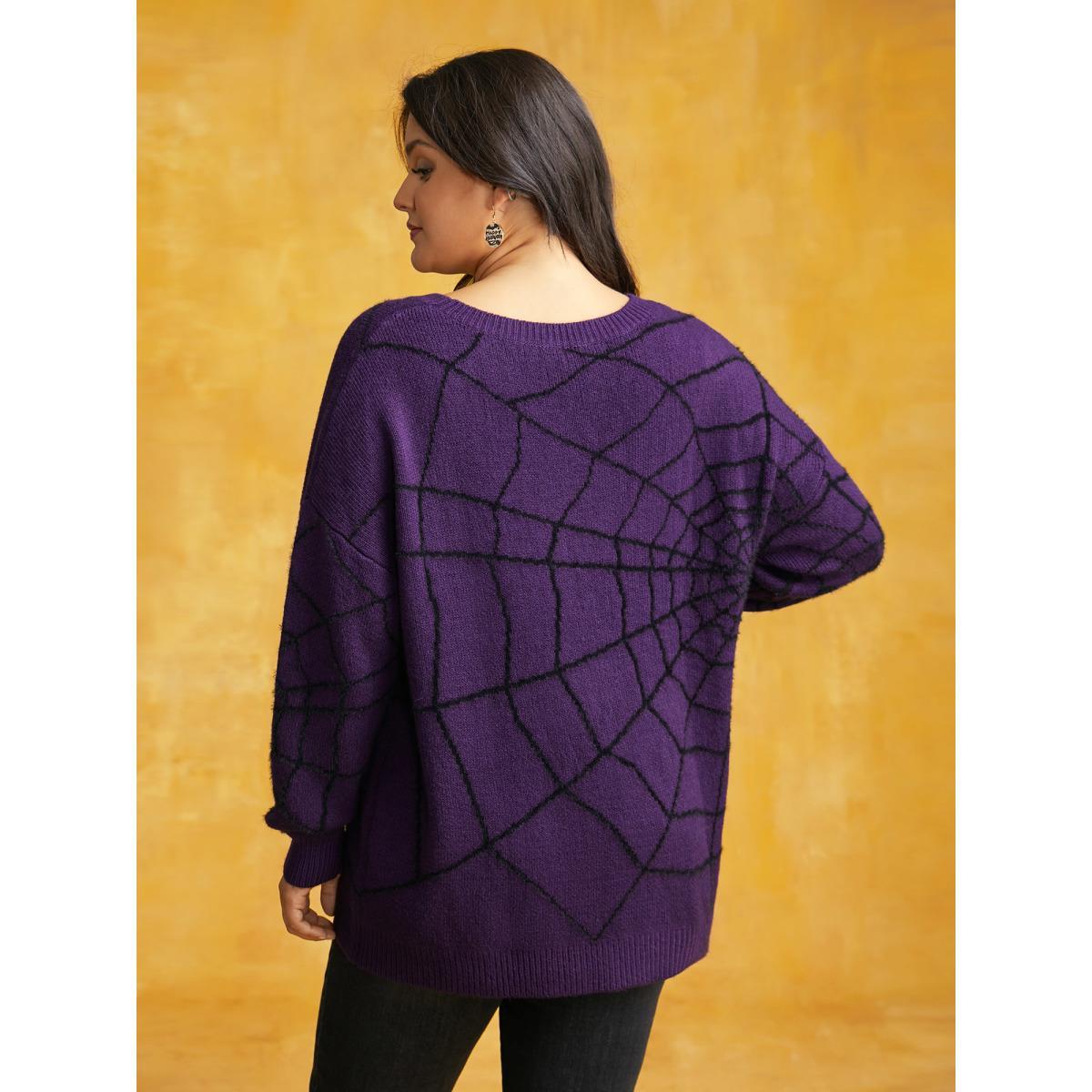 Plus Size Textured Spider Web Crew Neck Pullover Eggplant Women Casual Long Sleeve Round Neck Everyday Pullovers BloomChic 14-16/1X Product Image