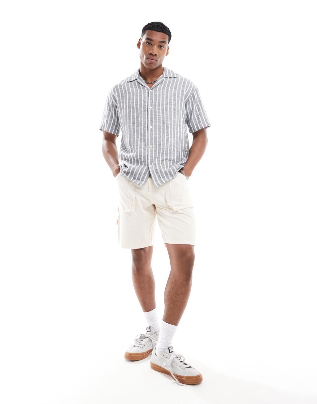 Jack & Jones oversized textured shirt in blue stripe  Product Image