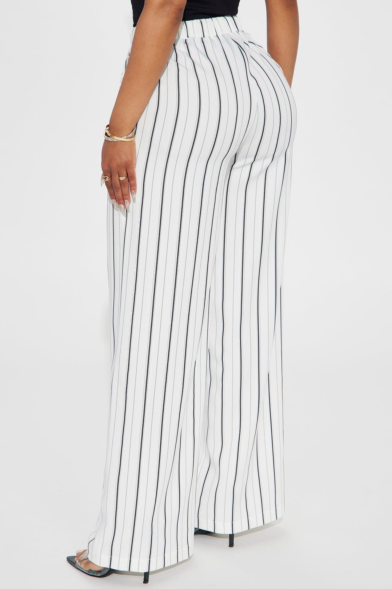 Keep It Flowing Pinstripe Wide Leg Pant - White Product Image