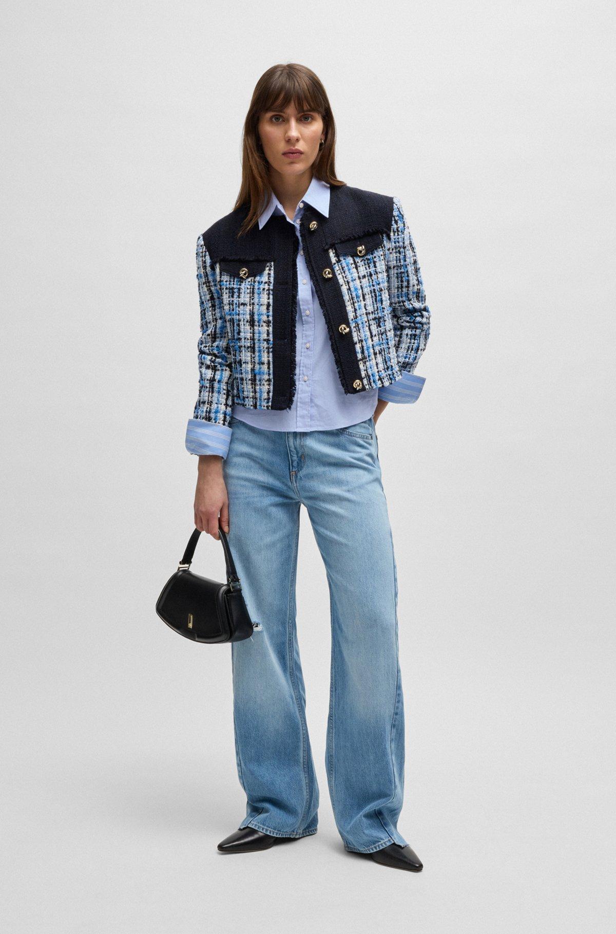 BOSS - Regular-fit blouse in striped stretch cotton - Blue Product Image