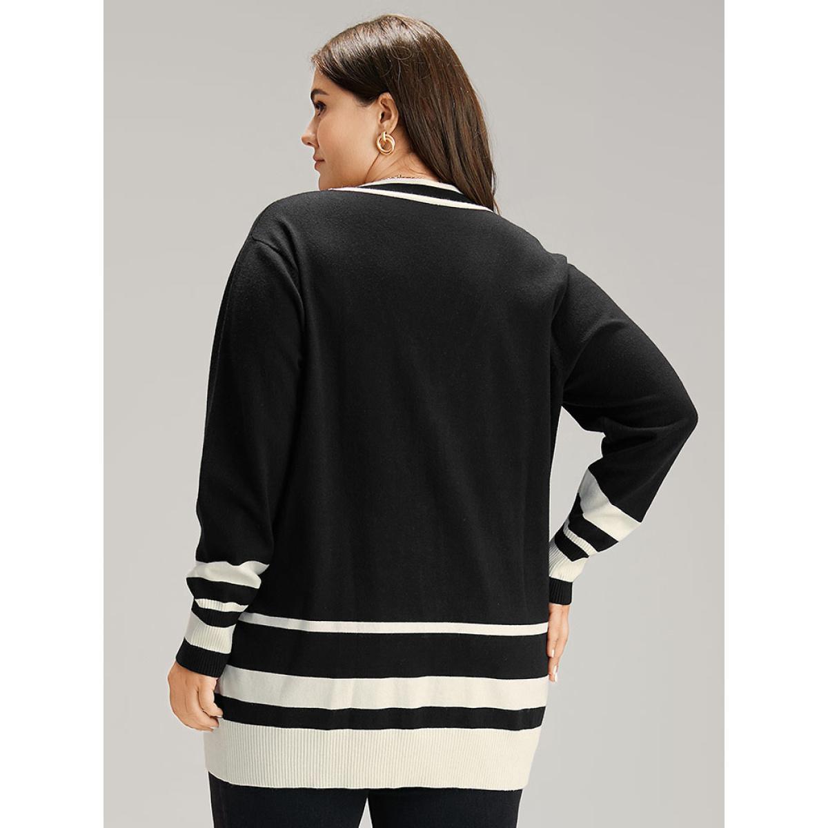 Plus Size Supersoft Essentials Anti-Pilling Contrast Button Up Cardigan Black Women Casual Loose Long Sleeve Dailywear Cardigans BloomChic 26/4X Product Image