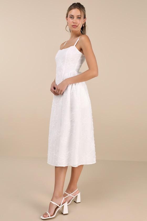Teodora White Floral Applique Lace-Up Midi Dress Product Image