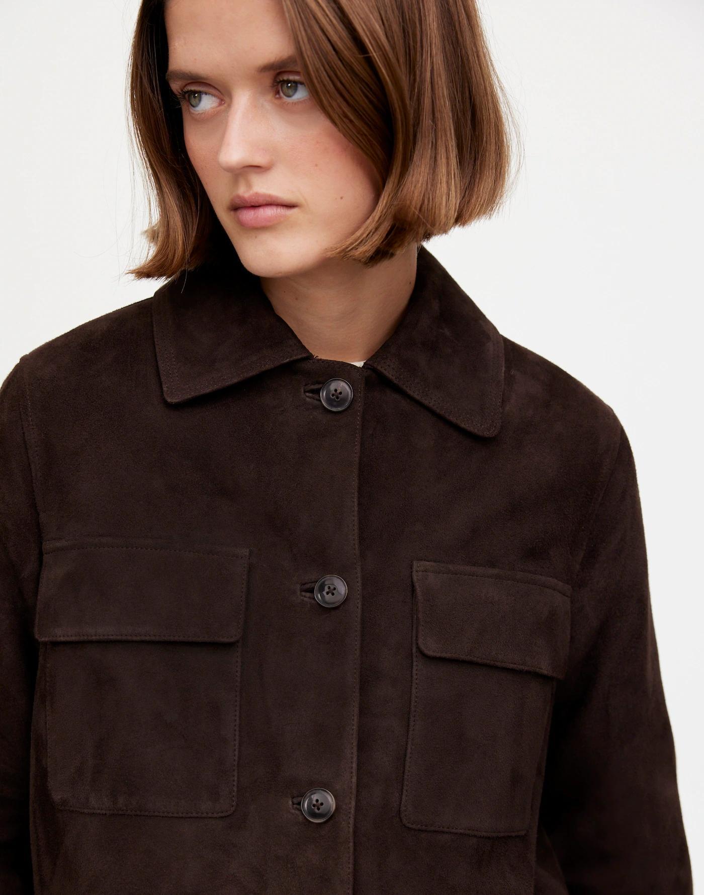 Stitched-Collar Shirt-Jacket in Suede Product Image