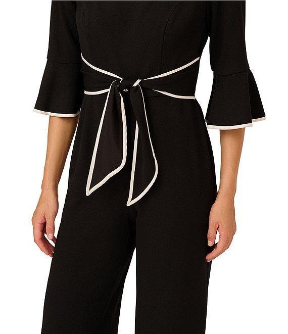 Adrianna Papell Crepe Contrast Piping 3/4 Ruffle Sleeve Square Neck Jumpsuit Product Image