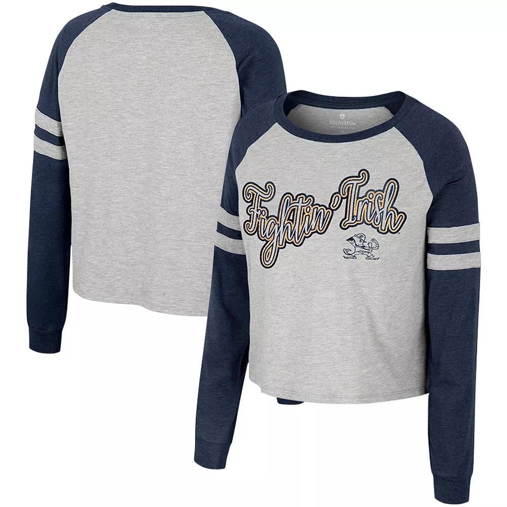 Women's Colosseum Heather Gray Notre Dame Fighting Irish I'm Gliding Here Raglan Long Sleeve Cropped T-Shirt, Size: XXL, Grey Product Image