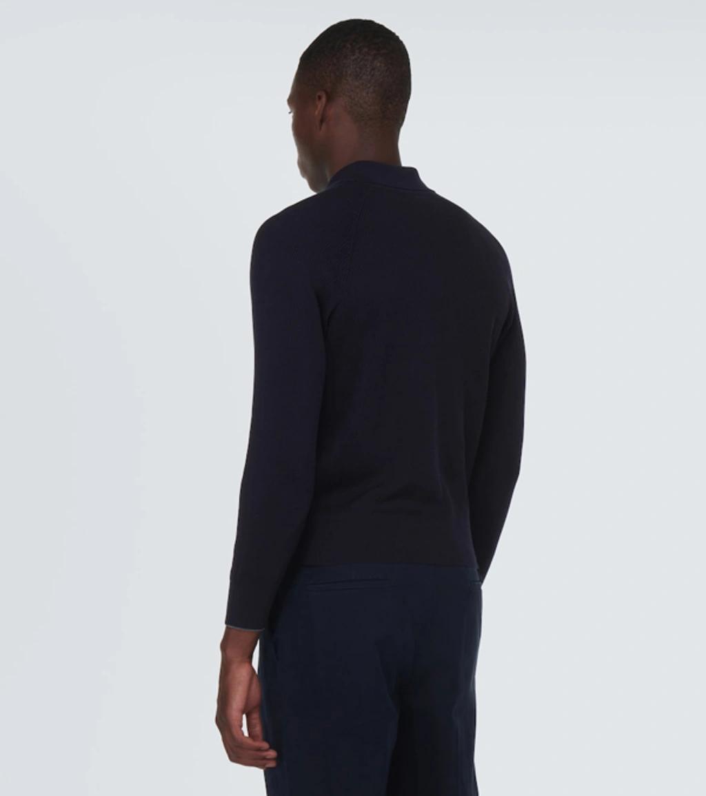 BRUNELLO CUCINELLI Ribbed-knit Cotton Polo Sweater In Black Product Image