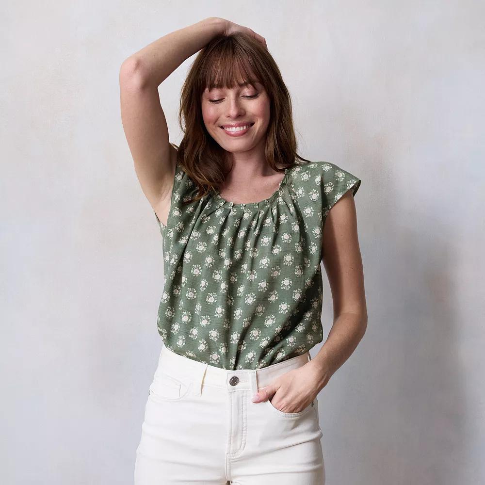 Women's LC Lauren Conrad Pleated Scoopneck Top, Size: Large, Aspen Ana Flora Product Image