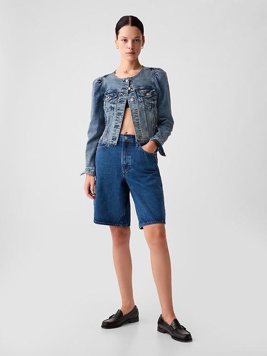 Collarless Cropped Icon Denim Jacket Product Image
