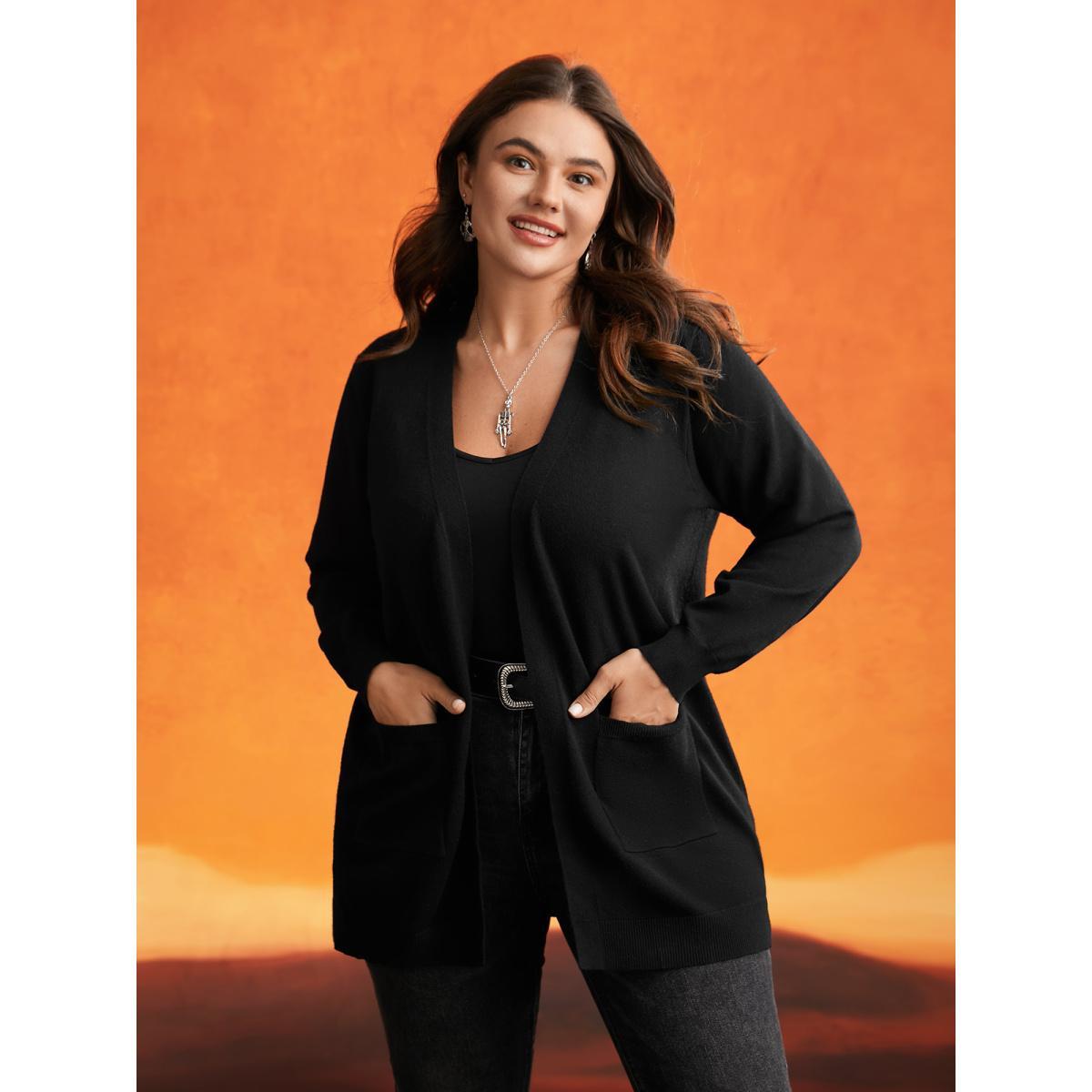 Plus Size Supersoft Essentials Jack-o-Lantern Jacquard Back Printed Cardigan Black Women Casual Loose Long Sleeve Everyday Cardigans BloomChic 30/6X Product Image