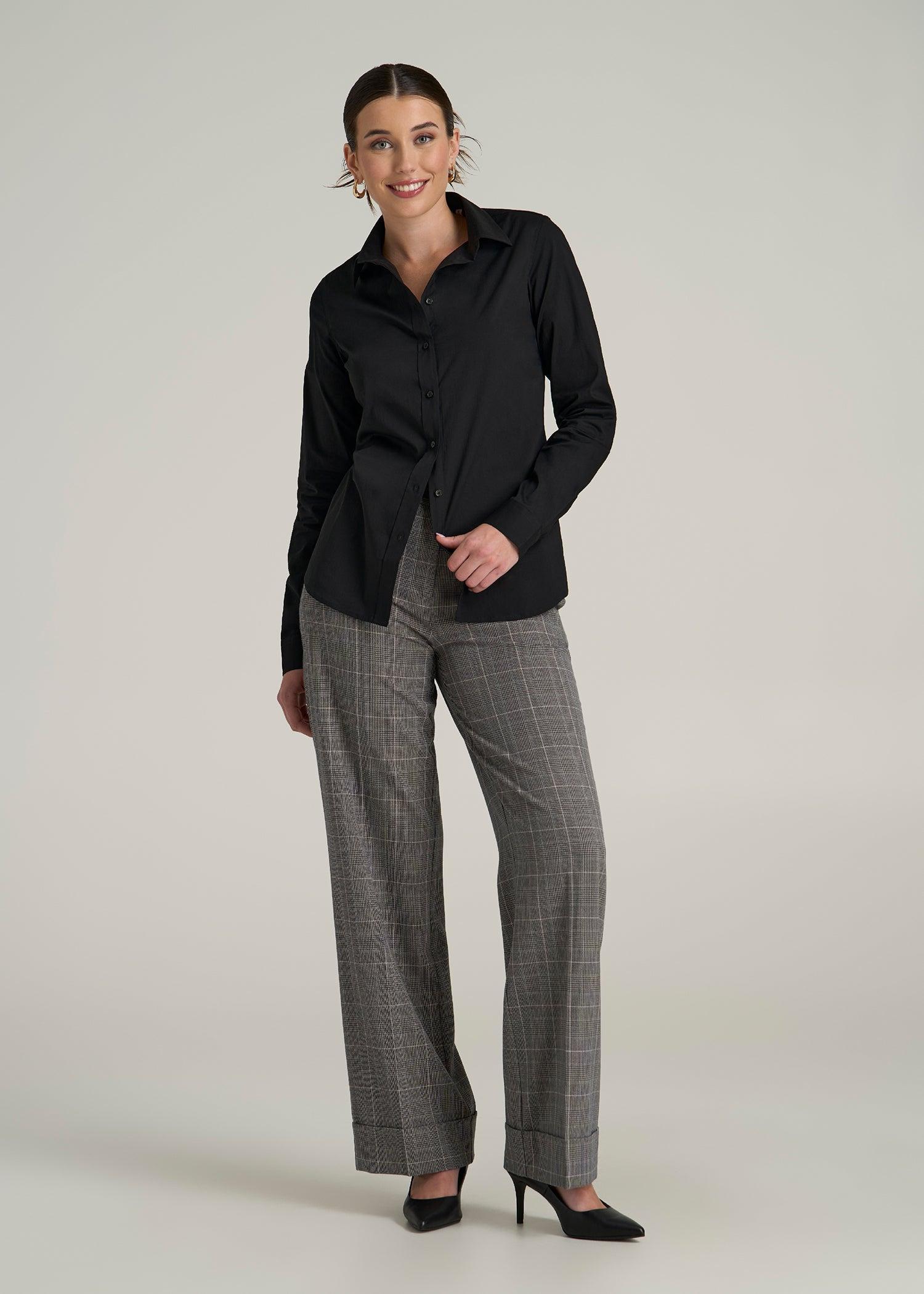 Slim Fit Button Up Women's Tall Shirt in Black Product Image