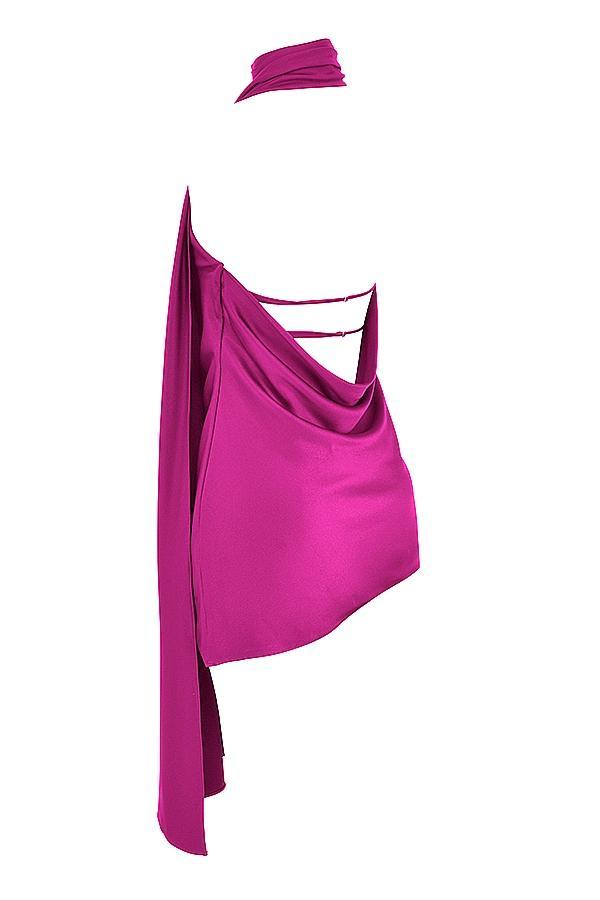 Aida Hot Pink Asymmetric Wrap Neck Dress Product Image