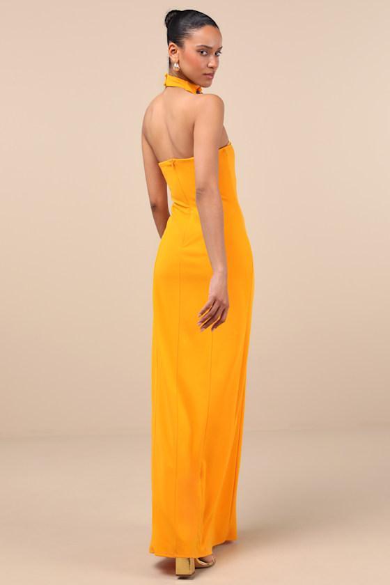Seraphina Golden Yellow Asymmetrical Column Maxi Dress Product Image