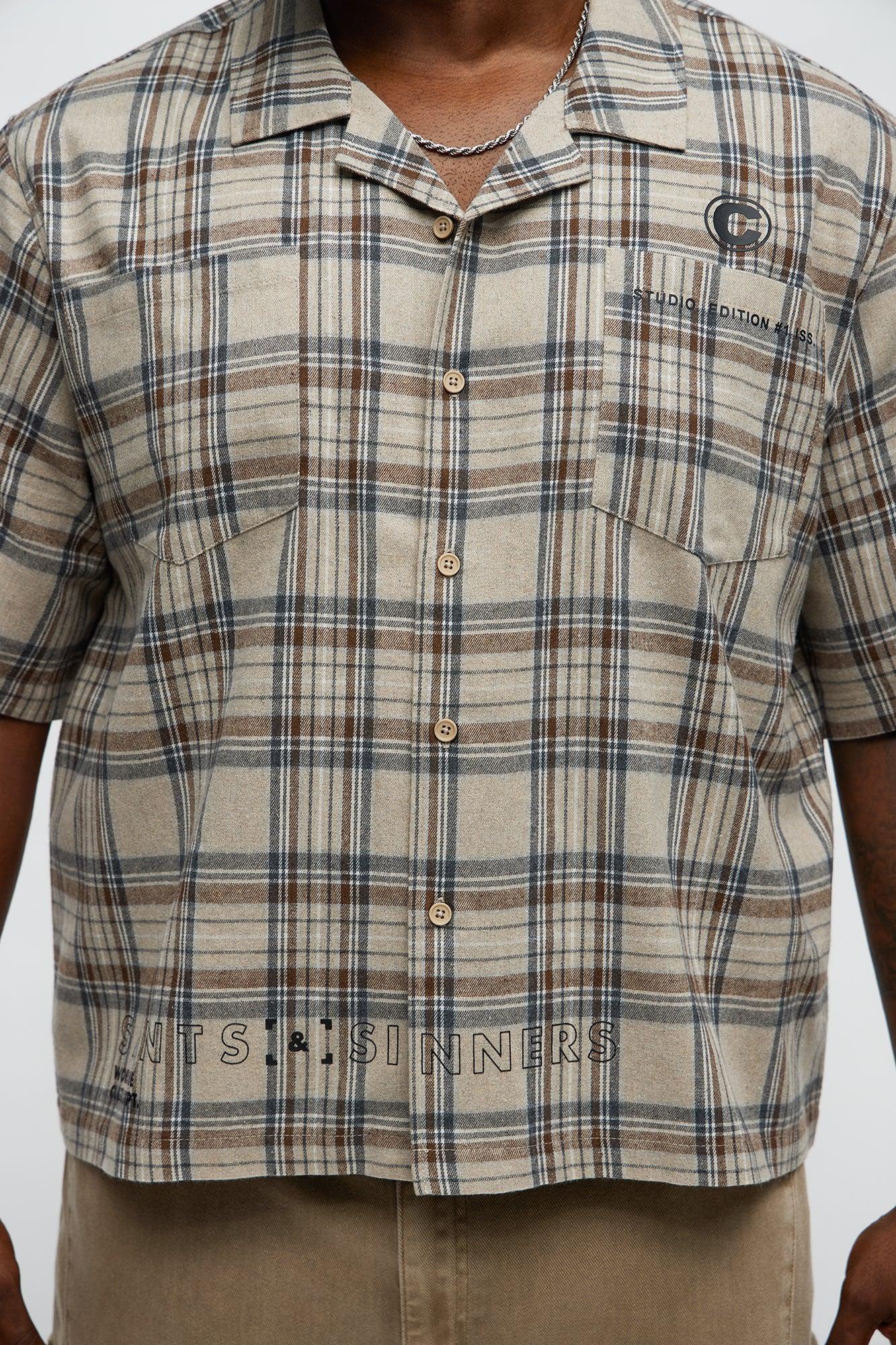 Culture Plaid Cropped Button Up Shirt - Sand Product Image