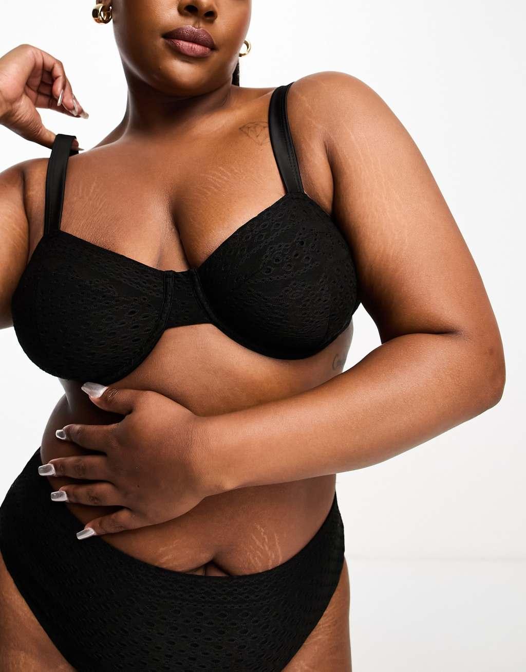 Reclaimed Vintage Plus bikini top in black eyelet  Product Image