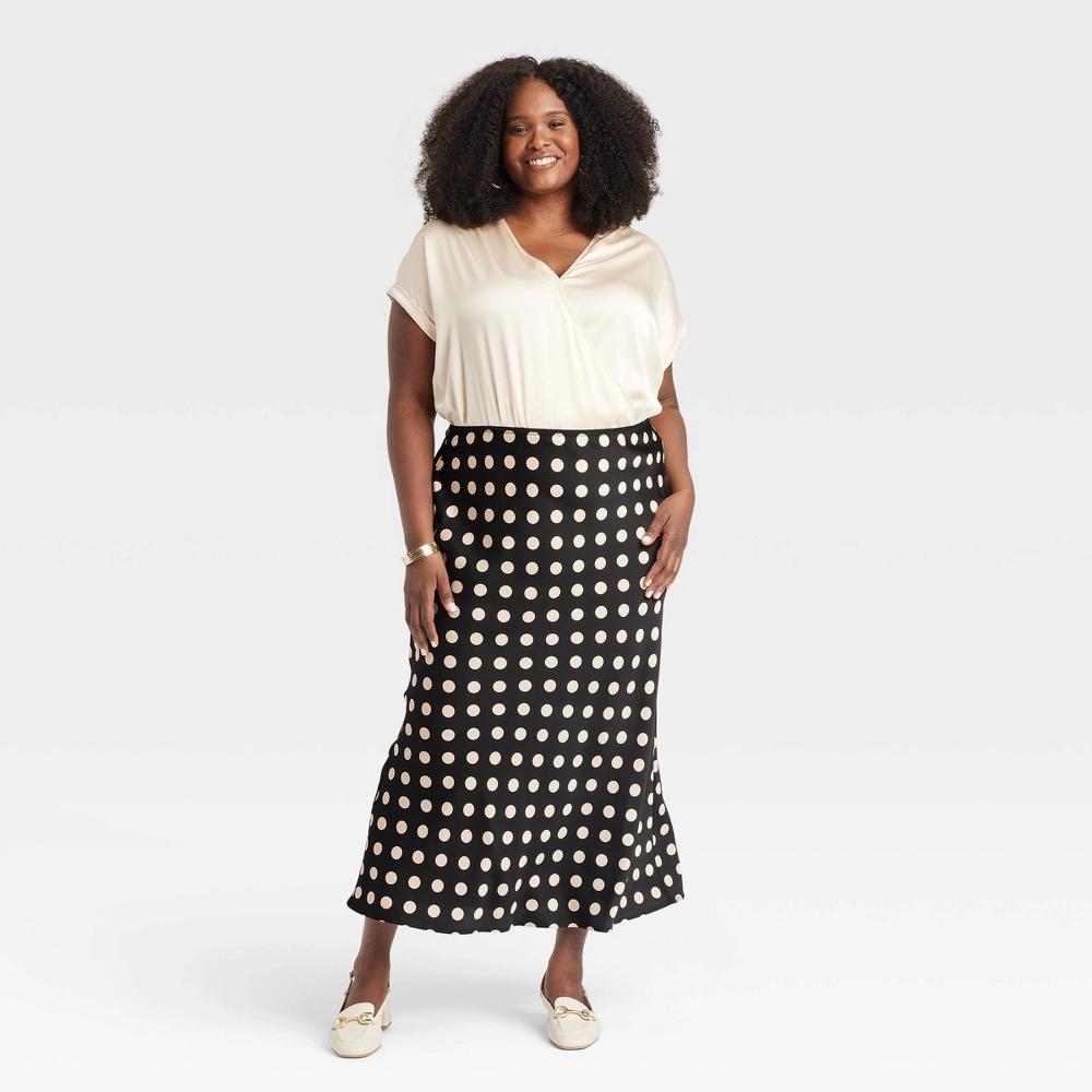 Womens Maxi Slip Skirt - A New Day Black/Cream Polka Dots 3X Product Image