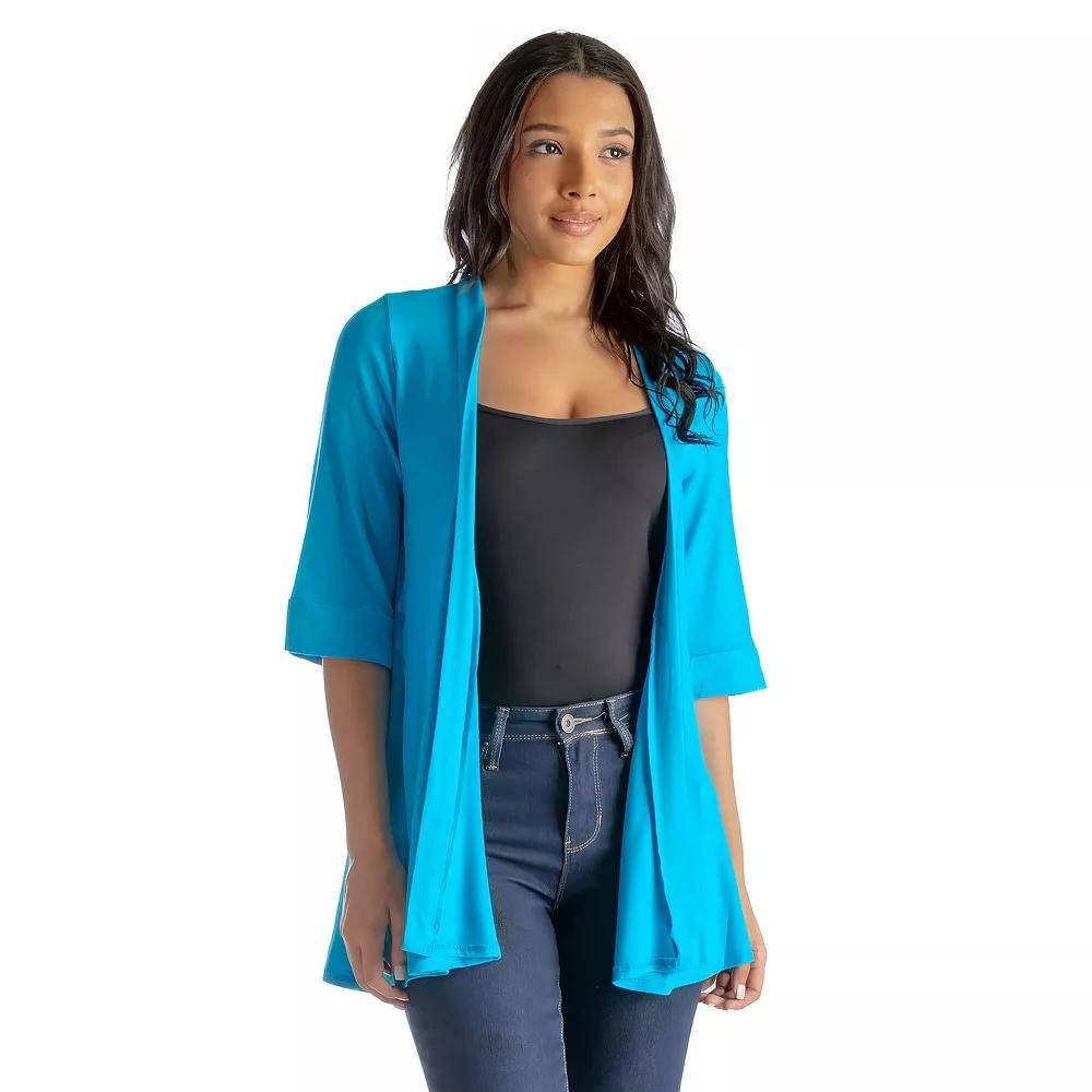Women's 24Seven Comfort Apparel Open Front Elbow Length Sleeve Cardigan, Size: Large, Red Product Image