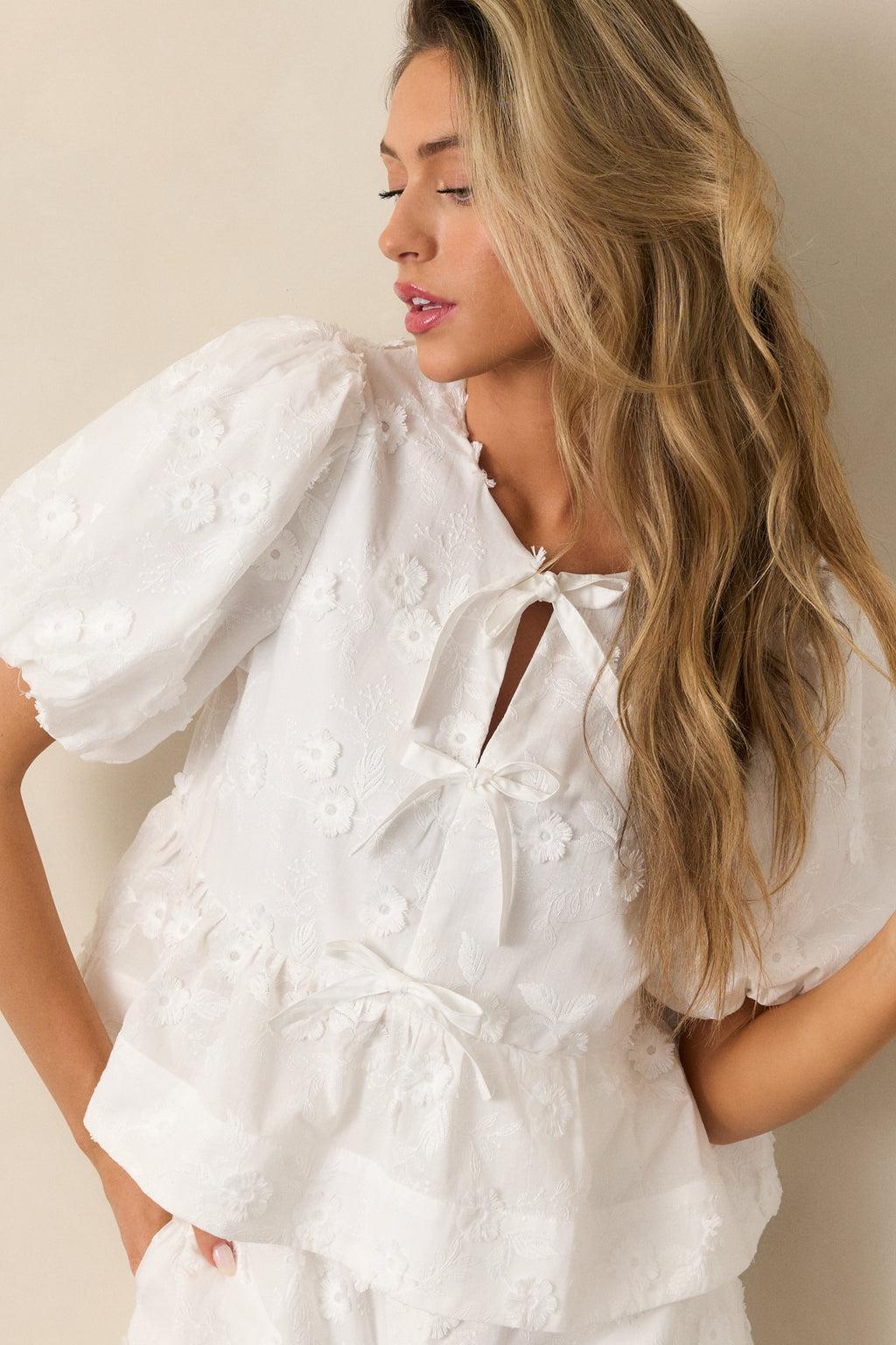 Picnic At Sunset White Floral Embroidered Blouse Product Image